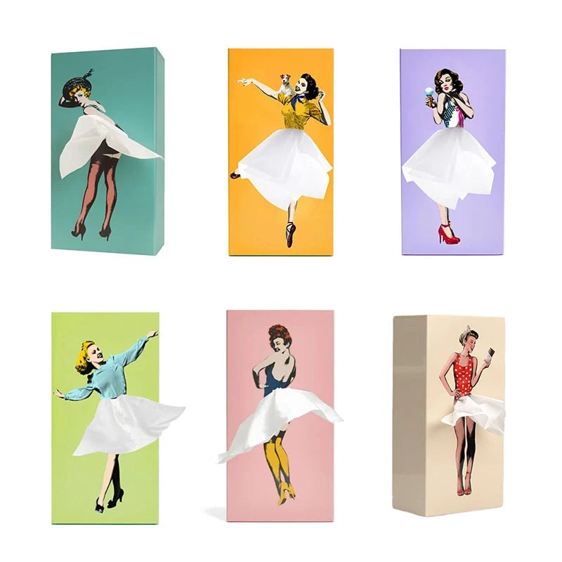 Tissue Box Cover Removable Weighted Base Billowing Skirt