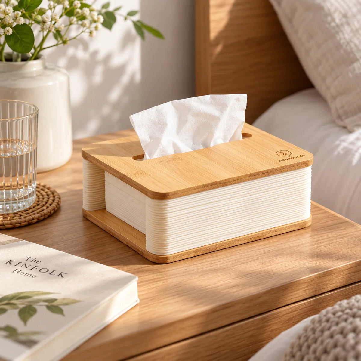 Tissue Box Natural Bamboo Foldable Space-Saving