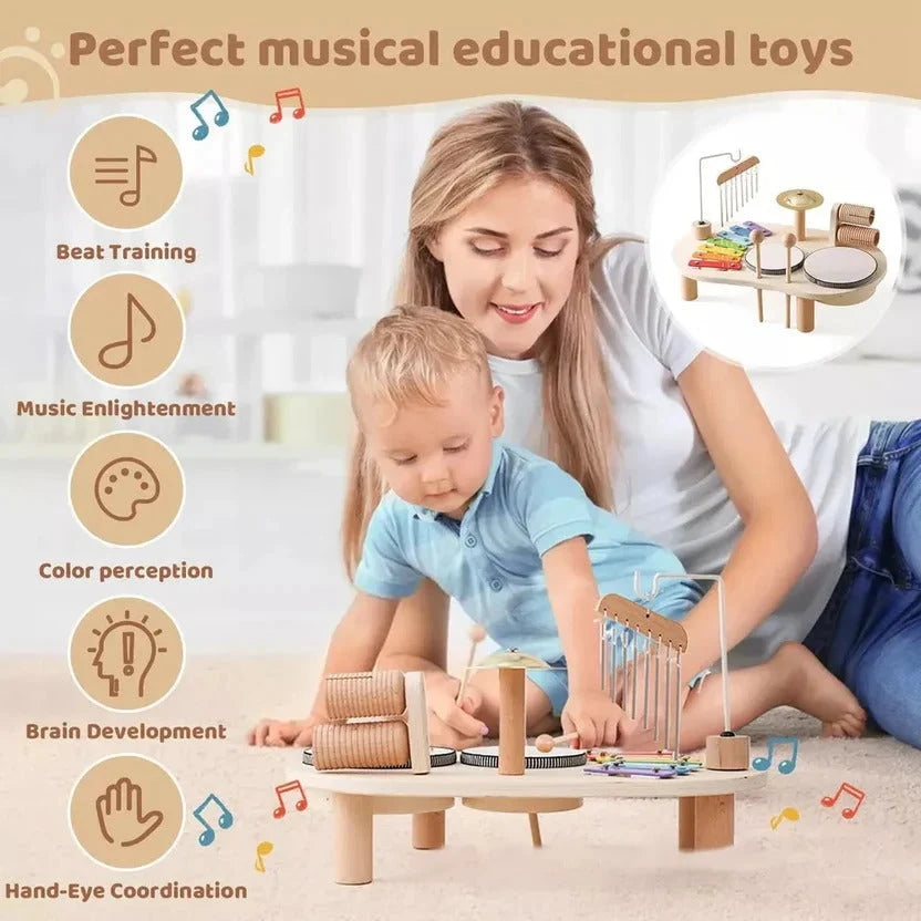 Toddler Drum Kit Wooden 8-Note Xylophone & Cymbal