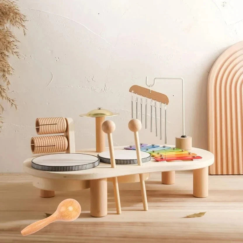 Toddler Drum Kit Wooden 8-Note Xylophone & Cymbal