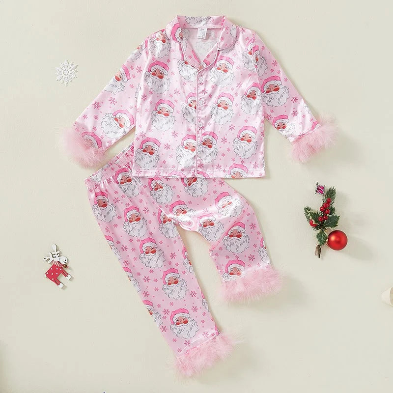 Toddler Pajama Set Fur-Trim Collar & Festive Prints