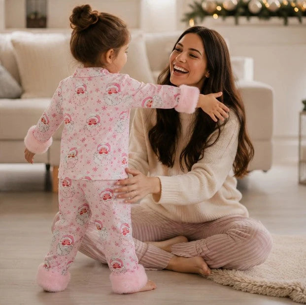 Toddler Pajama Set Fur-Trim Collar & Festive Prints