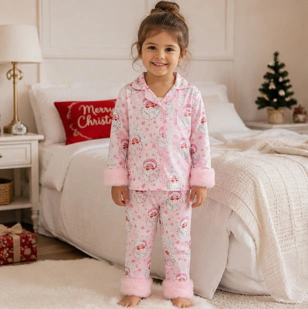 Toddler Pajama Set Fur-Trim Collar & Festive Prints