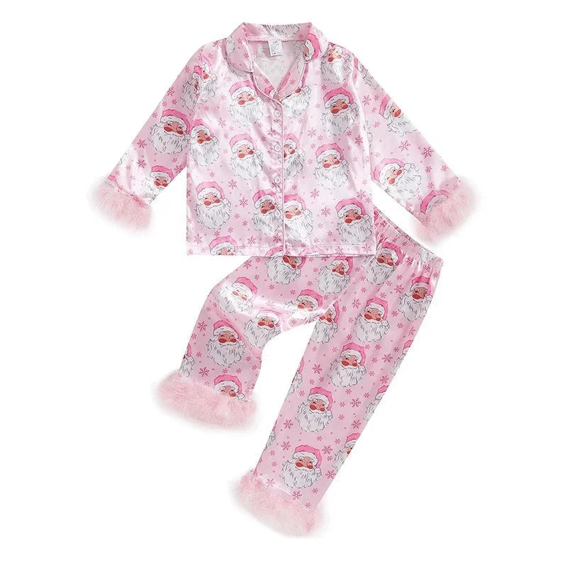 Toddler Pajama Set Fur-Trim Collar & Festive Prints