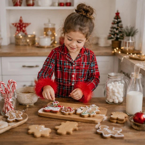 Toddler Pajama Set Fur-Trim Collar & Festive Prints