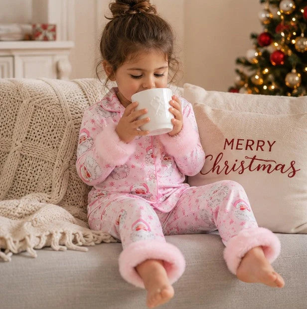Toddler Pajama Set Fur-Trim Collar & Festive Prints