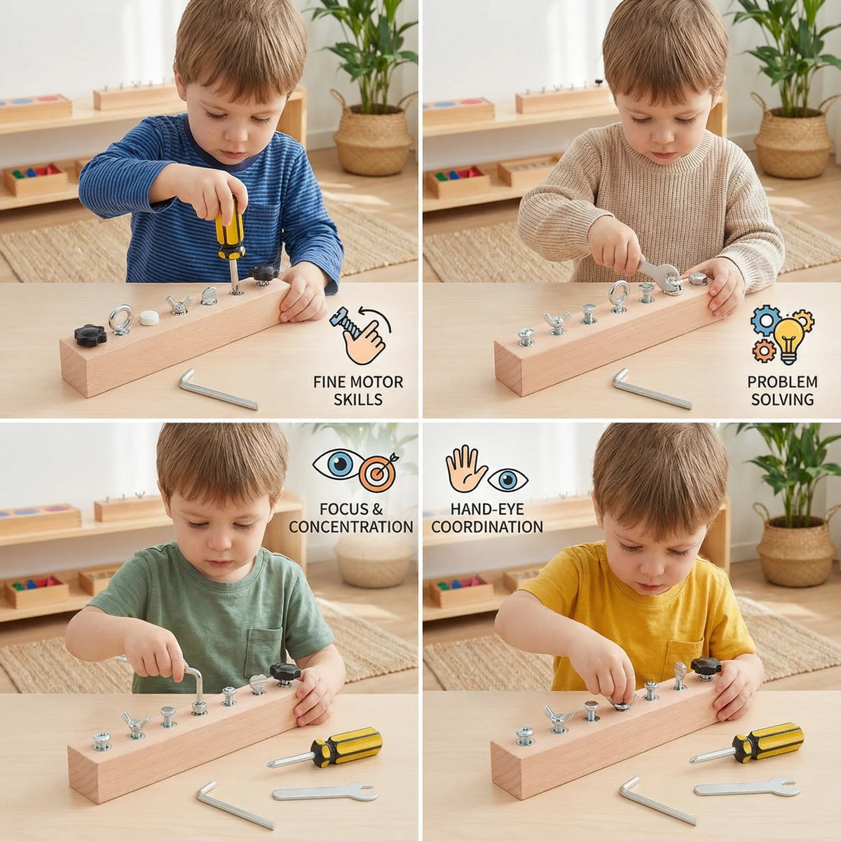 Toddler Screw Toy Natural Wood Pincer Grip Trainer