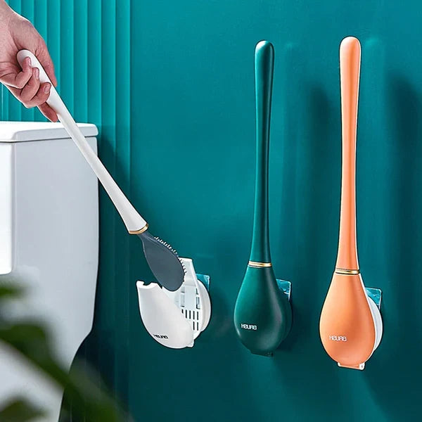Toilet Brush Flat Head Silicone Nubs Wall-Mount Holder