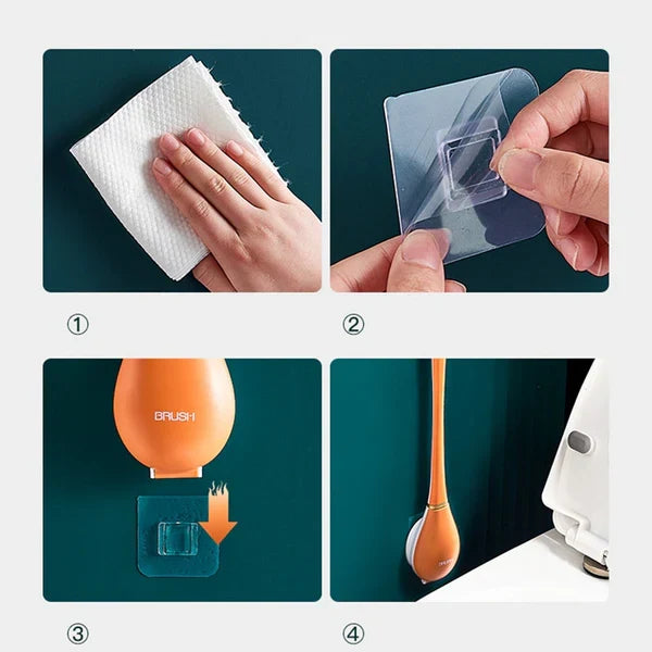 Toilet Brush Flat Head Silicone Nubs Wall-Mount Holder