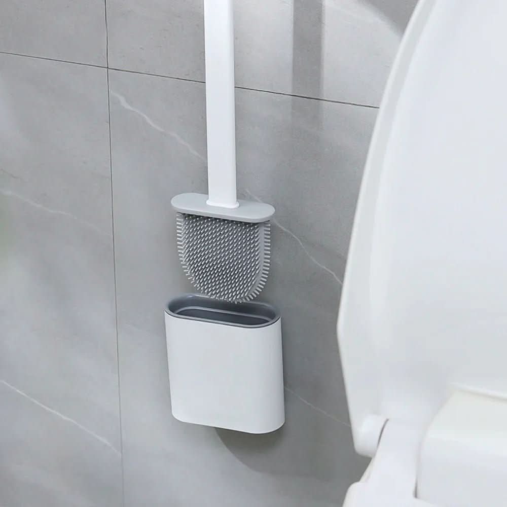 Toilet Brush Flexible Silicone Head Wall-Mounted Holder