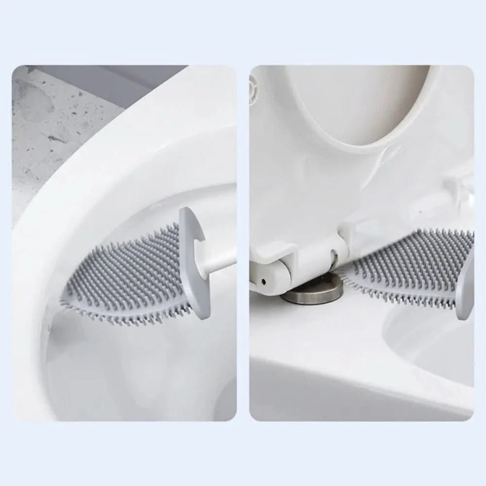 Toilet Brush Flexible Silicone Head Wall-Mounted Holder