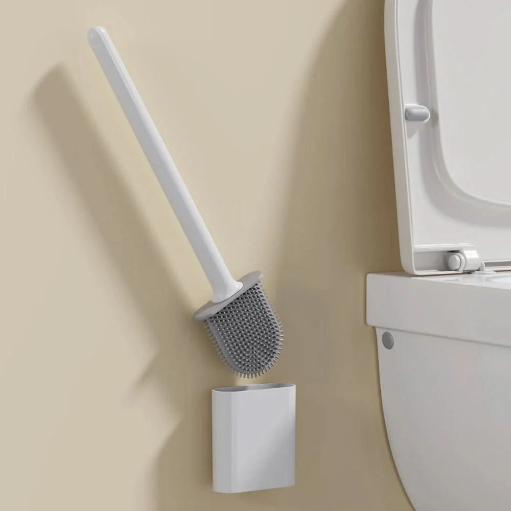 Toilet Brush Flexible Silicone Head Wall-Mounted Holder