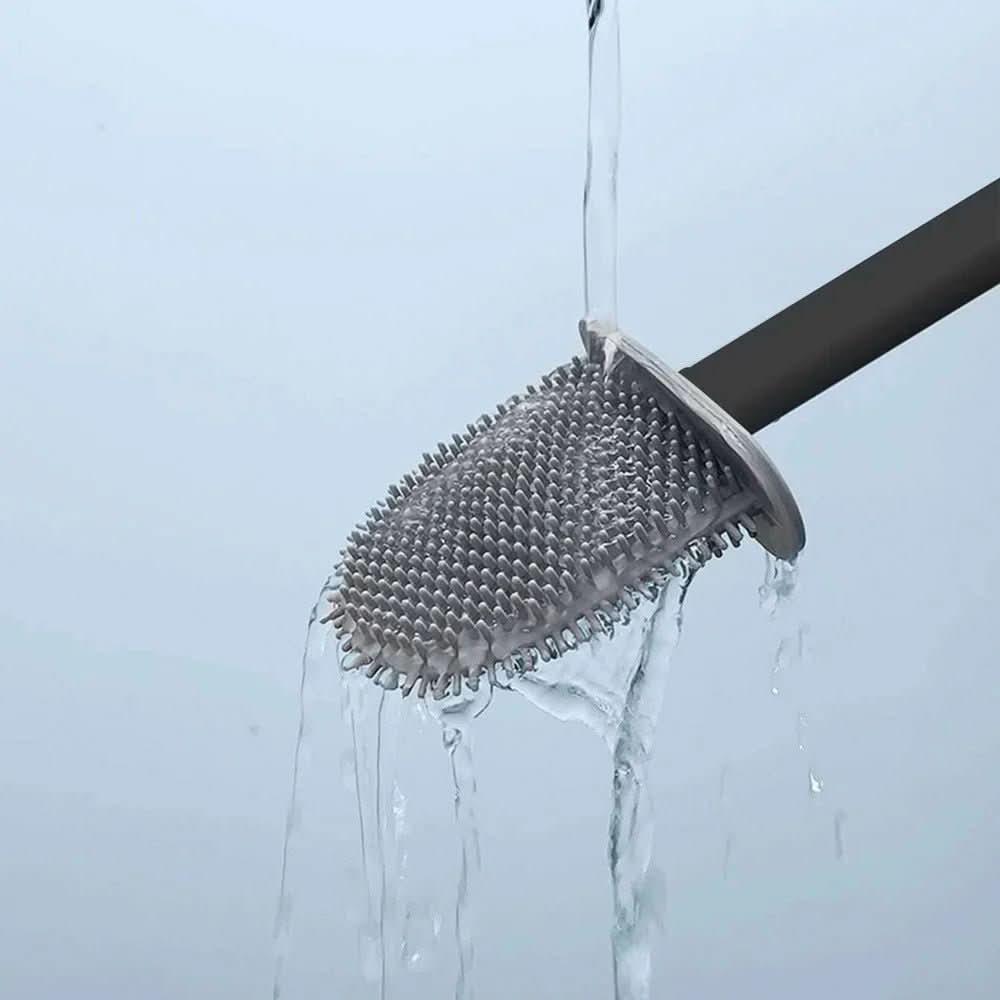 Toilet Brush Flexible Silicone Head Wall-Mounted Holder