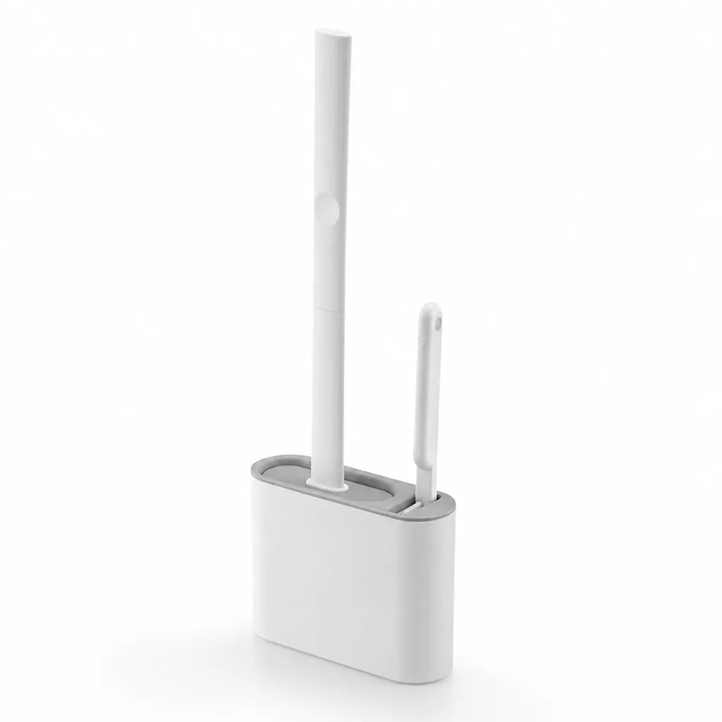Toilet Brush Silicone Head Quick-Dry Holder Adhesive Wall Mount