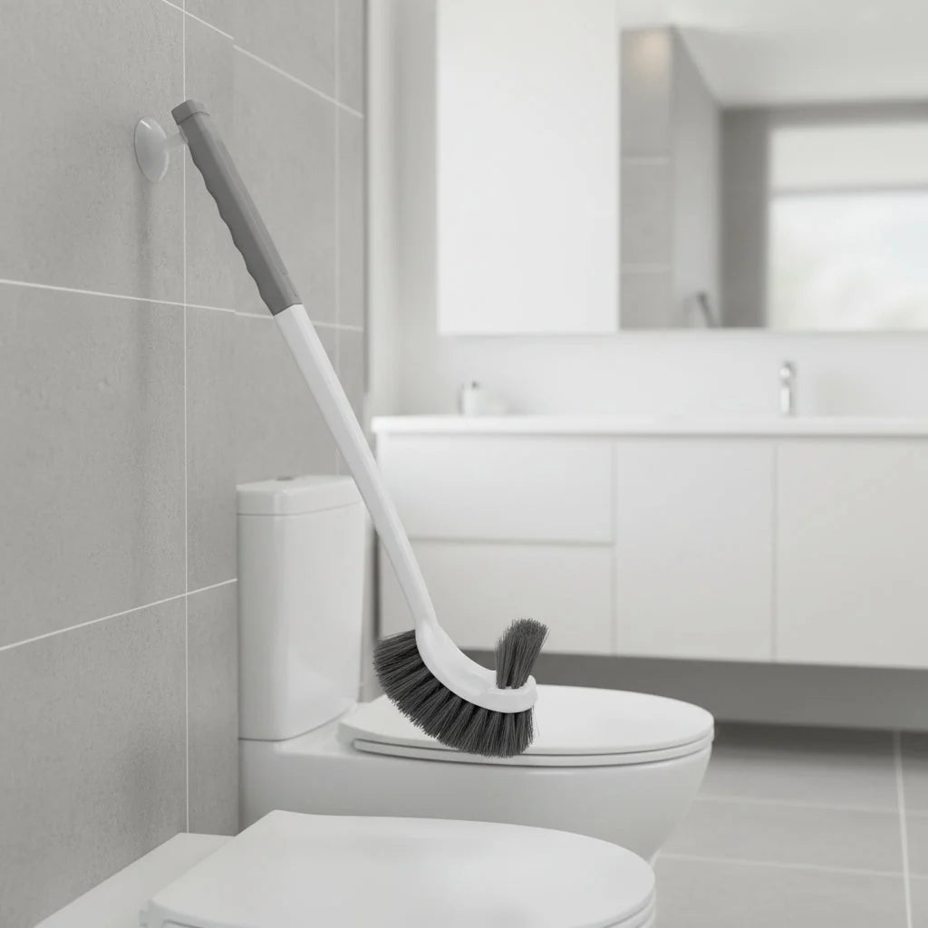 Toilet Brush Wall-Mounted Suction Holder Double-Sided Angled Head & Long Handle