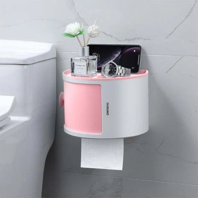 Toilet Paper Holder Shelf Waterproof Sliding Door