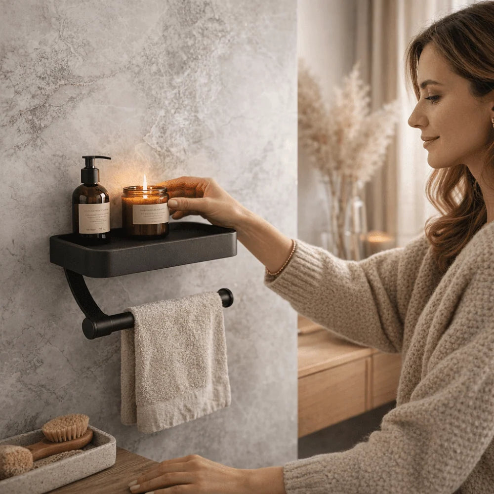 Toilet Paper Holder Stainless Steel Shelf Drill-Free Mount