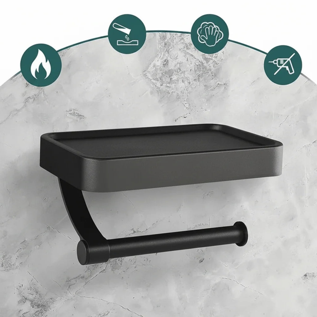 Toilet Paper Holder Stainless Steel Shelf Drill-Free Mount