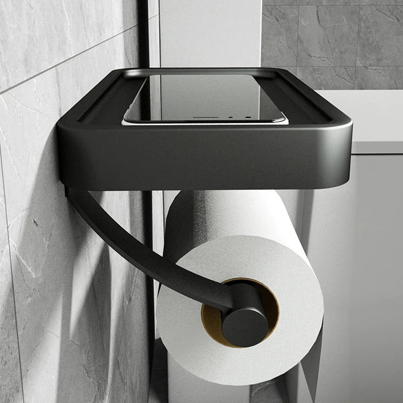 Toilet Paper Holder Stainless Steel Shelf Drill-Free Mount