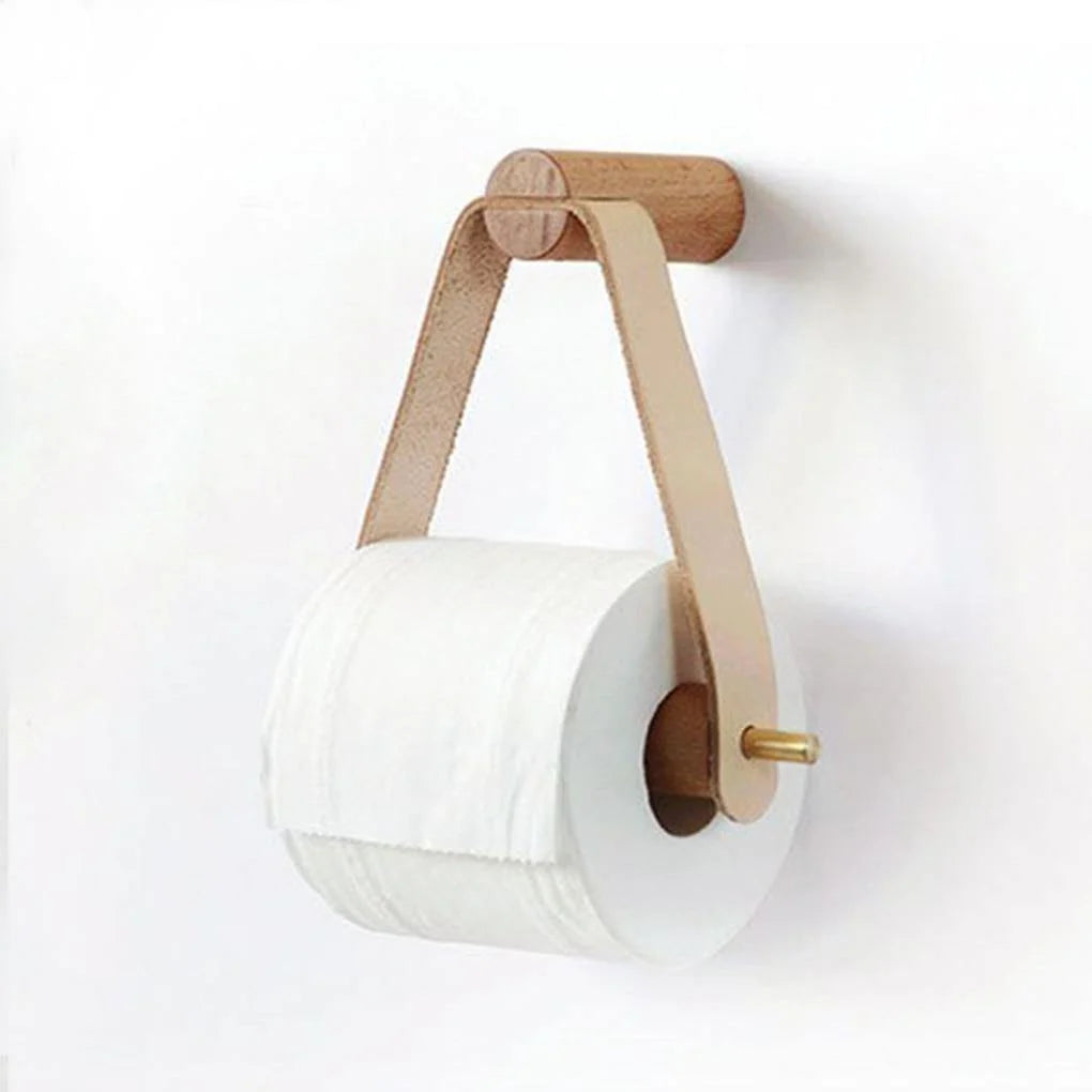 Toilet Paper Holder Wooden Wall-Mounted Space-Saving