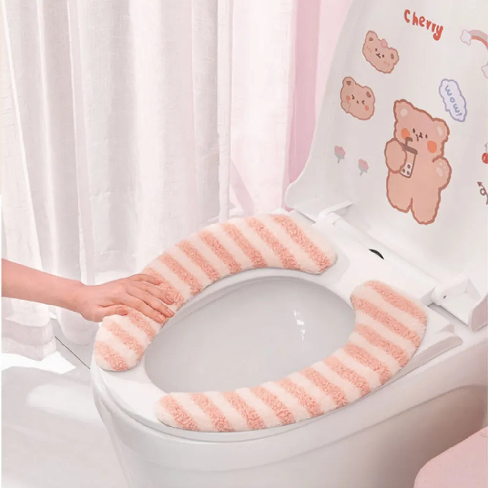 Toilet Seat Cushion Plush Cotton Washable Reusable Adhэсive Backing