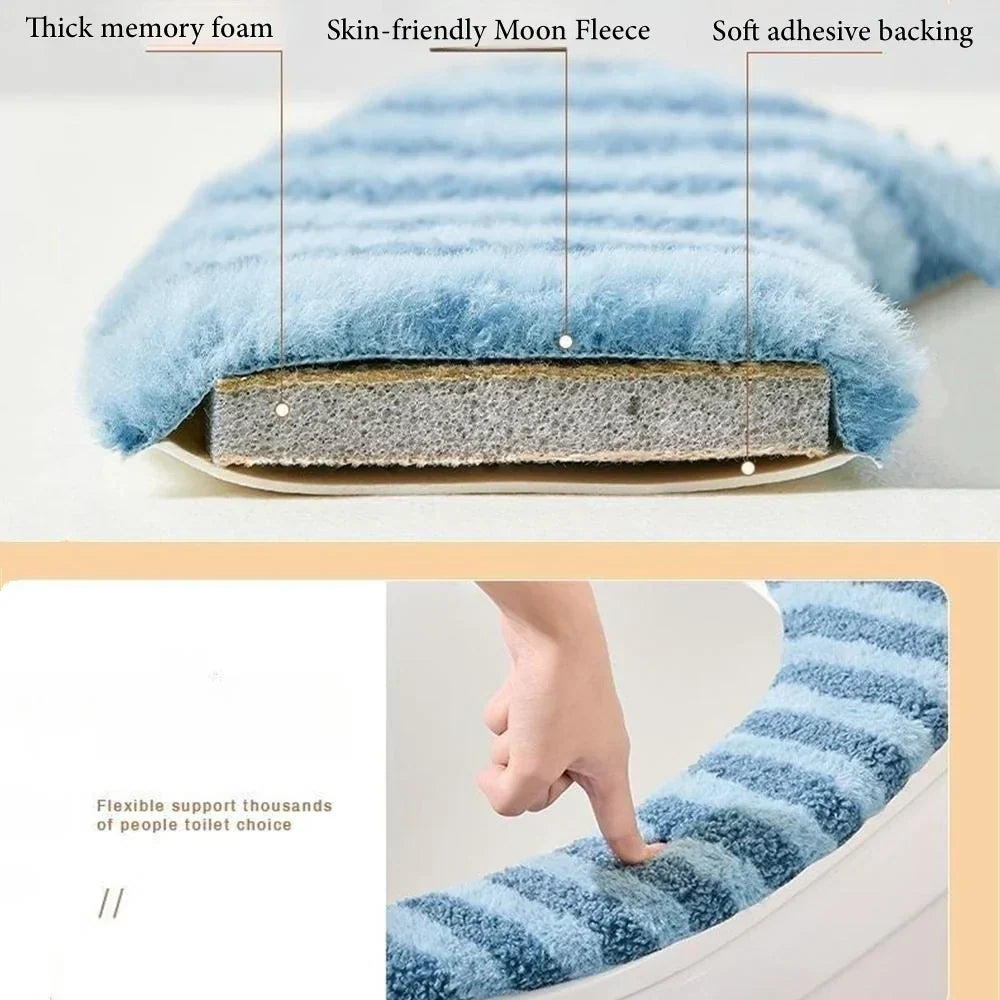 Toilet Seat Cushion Plush Cotton Washable Reusable Adhэсive Backing