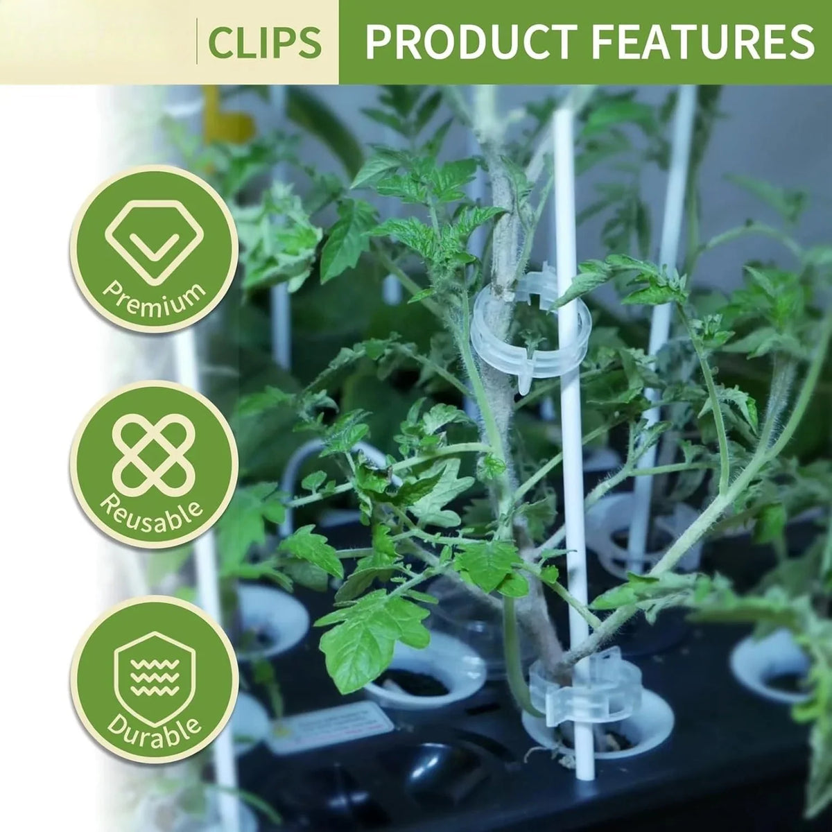 Tomato Plant Clips Snap-On Reusable UV-Resistant Plastic