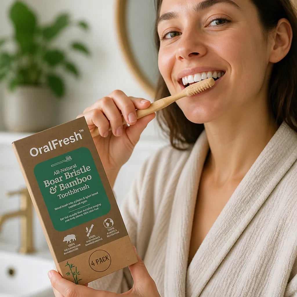 Toothbrush Bamboo Handle Plastic-Free Soft Boar Bristles