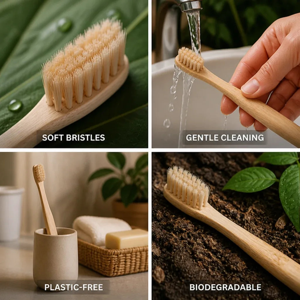 Toothbrush Bamboo Handle Plastic-Free Soft Boar Bristles