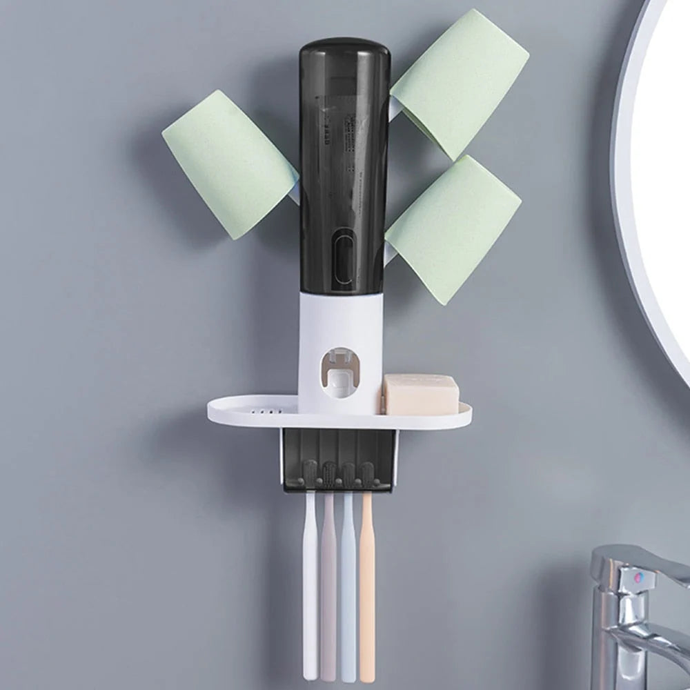 Toothbrush Holder Punch-Free Toothpaste Dispenser & 2 Cups