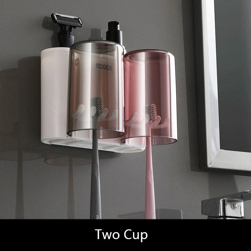 Toothbrush Holder With Toothpaste Squeezer & Cup Storage