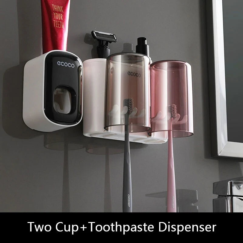 Toothbrush Holder With Toothpaste Squeezer & Cup Storage