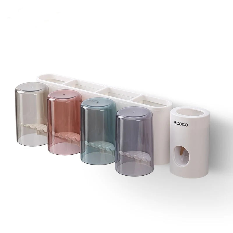 Toothbrush Holder With Toothpaste Squeezer & Cup Storage