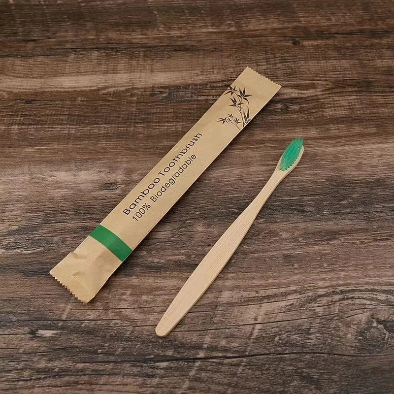 Toothbrush Set Bamboo Soft Bristles Individually Wrapped Ten Pack