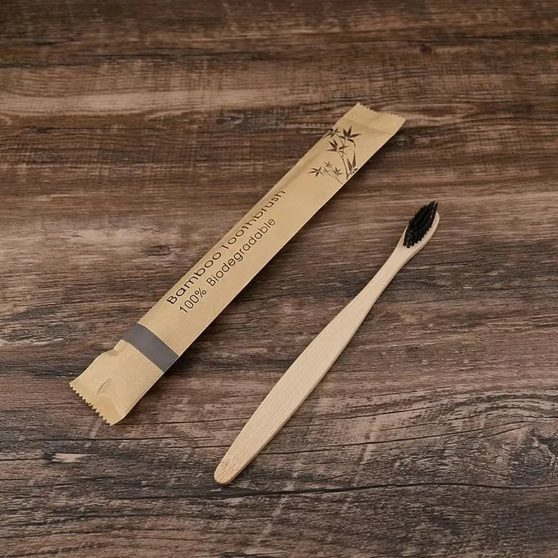 Toothbrush Set Bamboo Soft Bristles Individually Wrapped Ten Pack