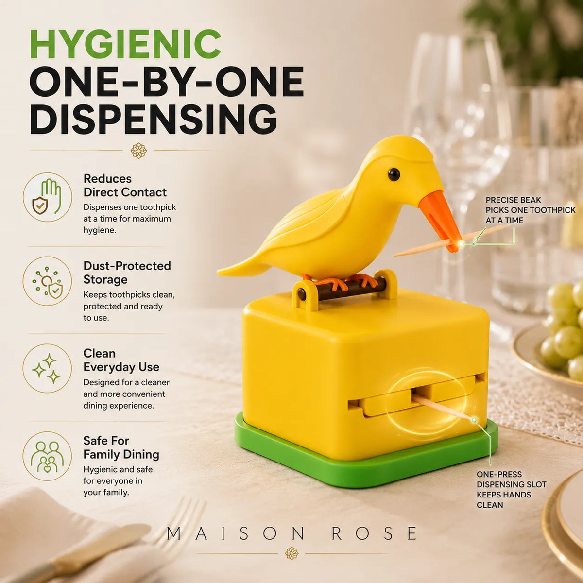 Toothpick Dispenser One-Touch Automatic Enclosed Dust-Free Storage