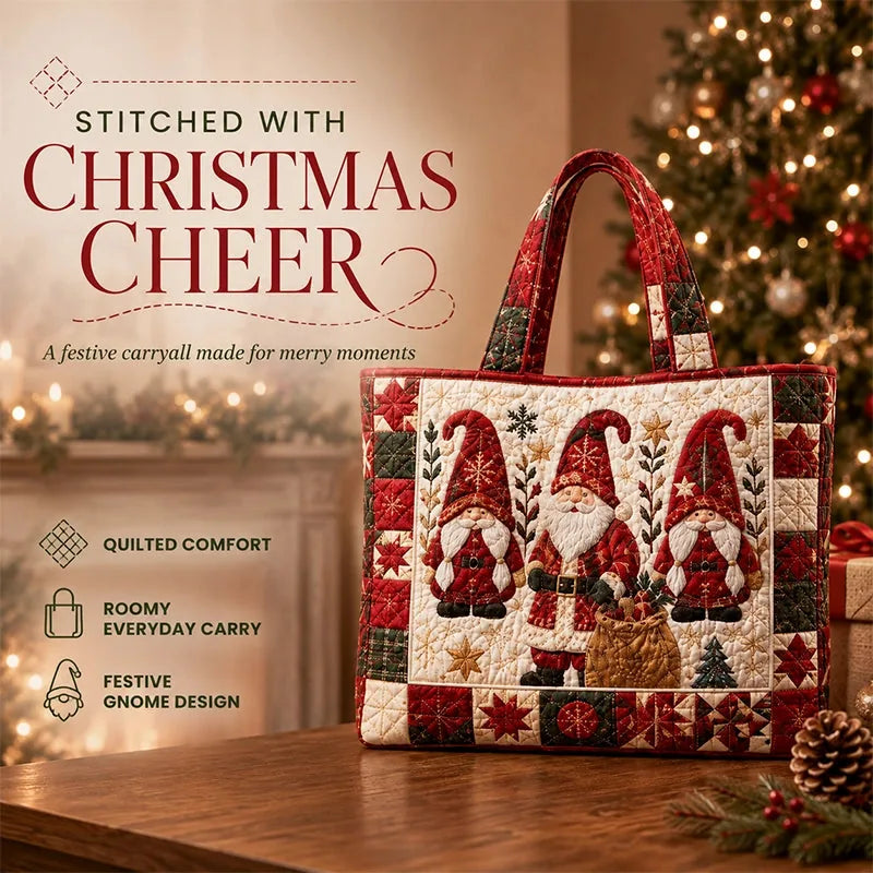 Tote Bag Quilted Christmas Print Reusable Roomy Shoulder Carry