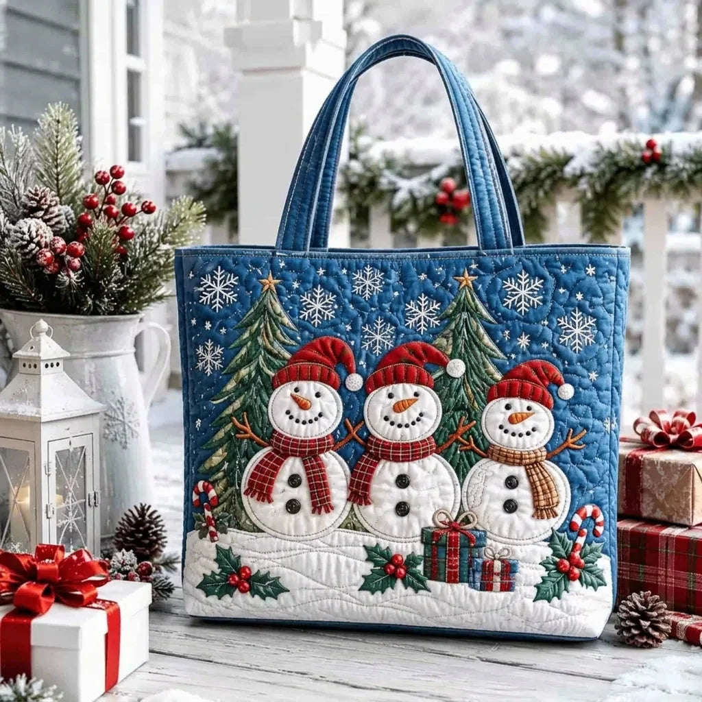 Tote Bag Quilted Christmas Print Reusable Roomy Shoulder Carry
