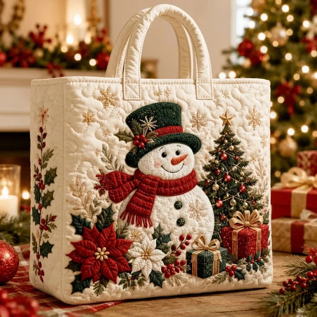 Tote Bag Quilted Christmas Print Reusable Roomy Shoulder Carry