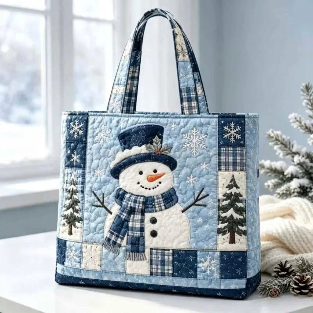 Tote Bag Quilted Christmas Print Reusable Roomy Shoulder Carry