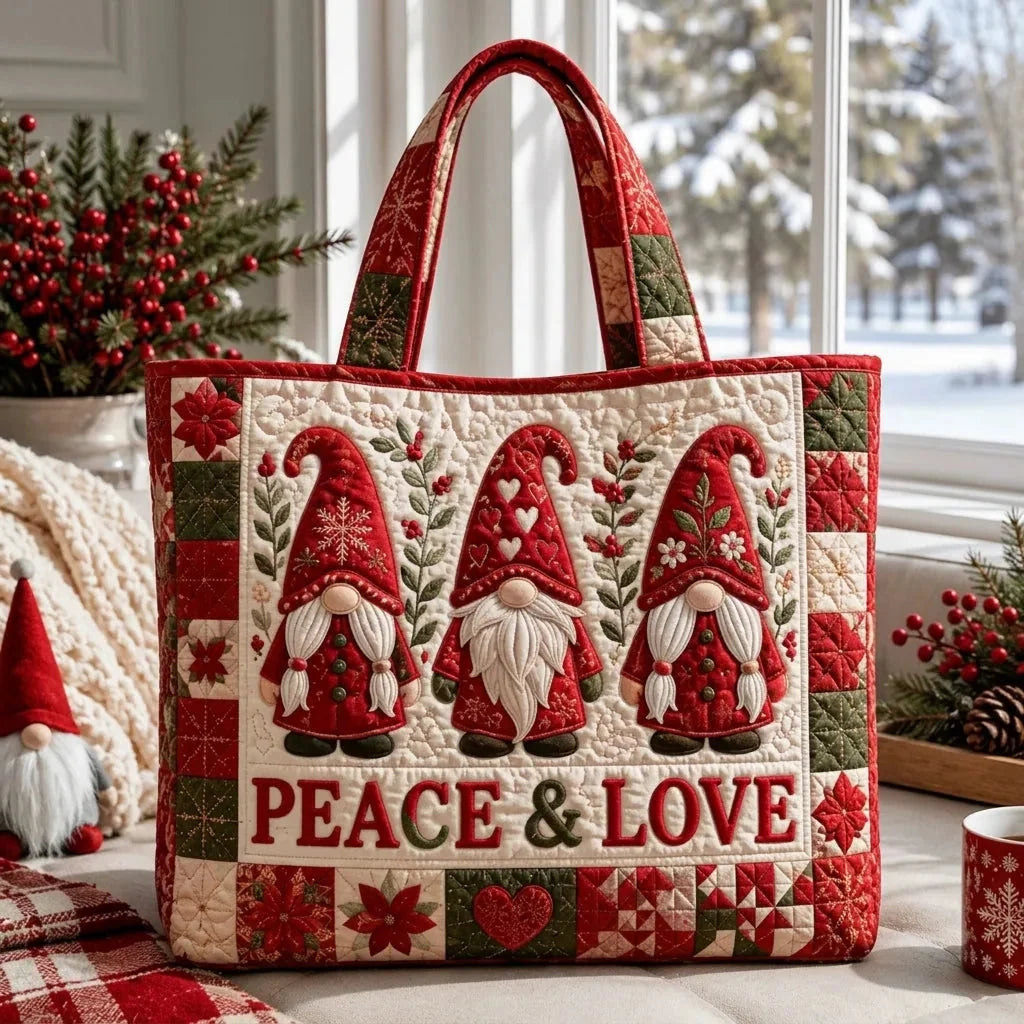 Tote Bag Quilted Christmas Print Reusable Roomy Shoulder Carry