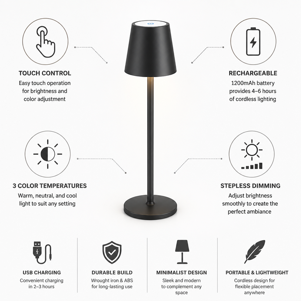 Touch-Control Rechargeable Dimmable LED Table Lamp