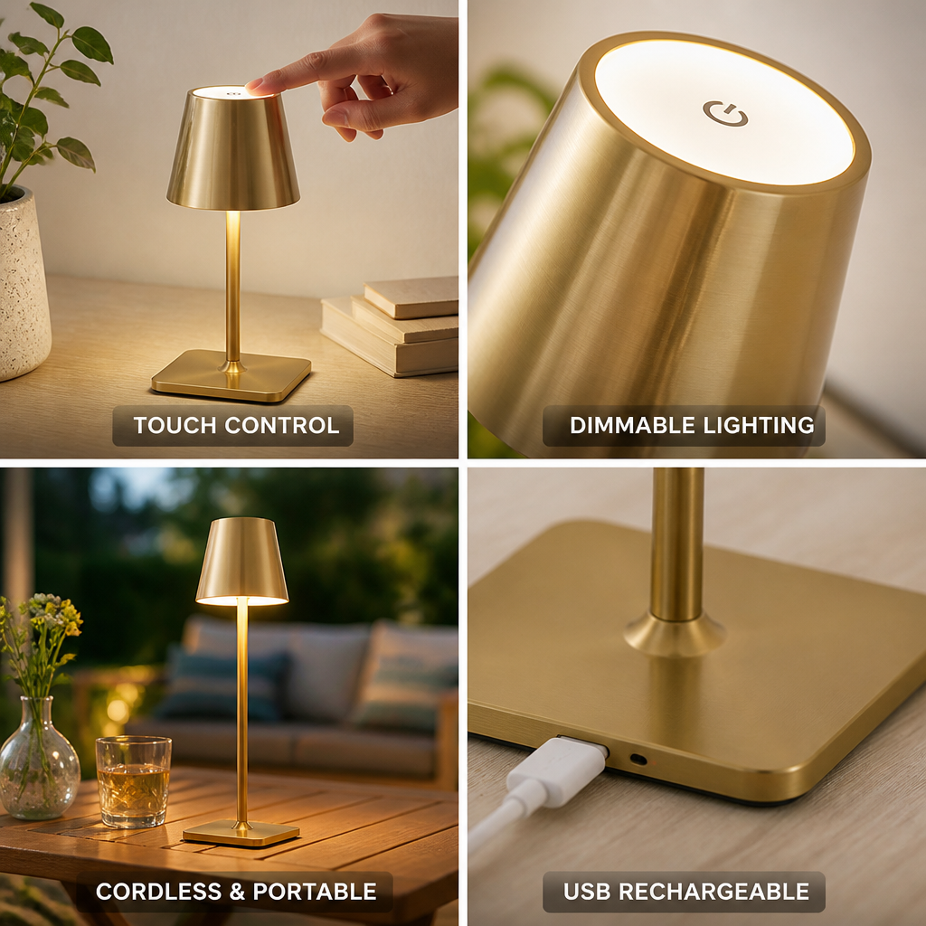Touch Dimmable & USB Rechargeable LED Table Lamp
