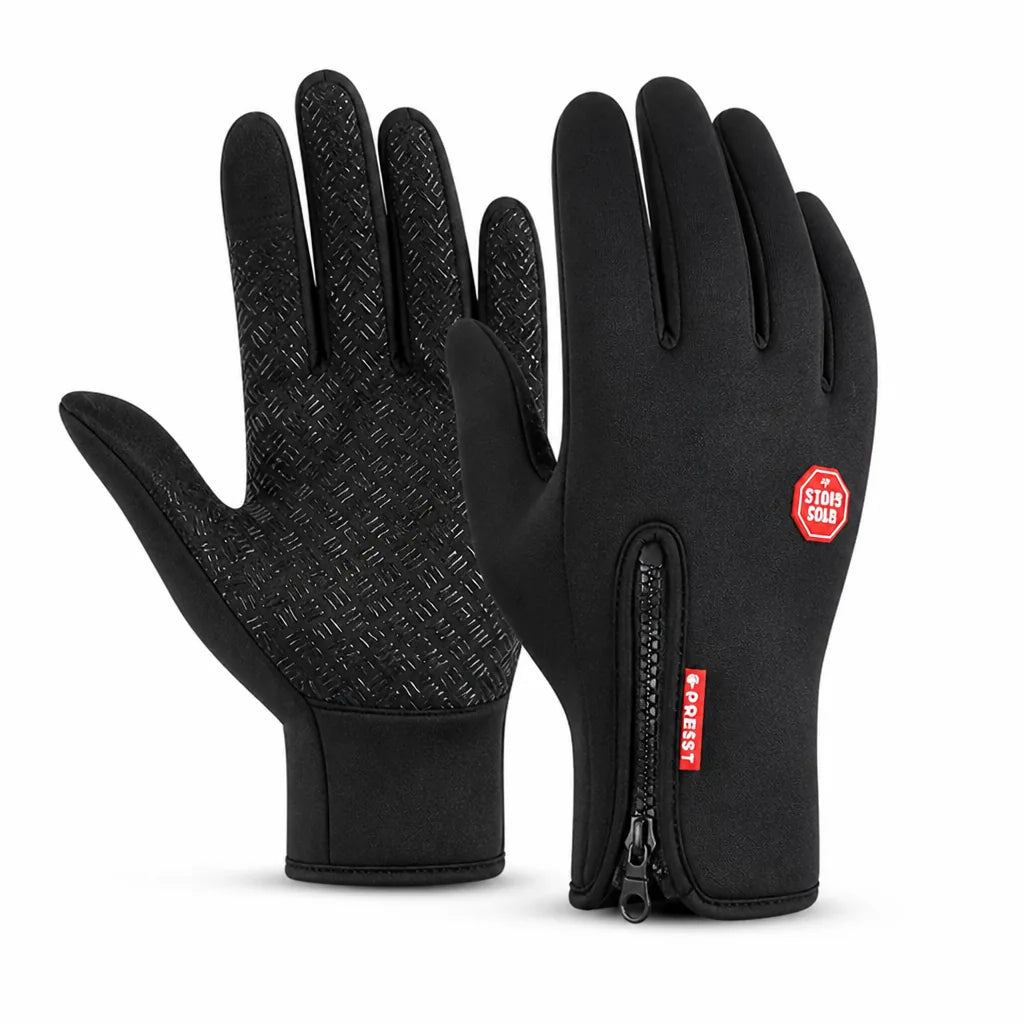 Touchscreen Gloves Fleece-Lined Anti-Slip Palm Zippered Cuff