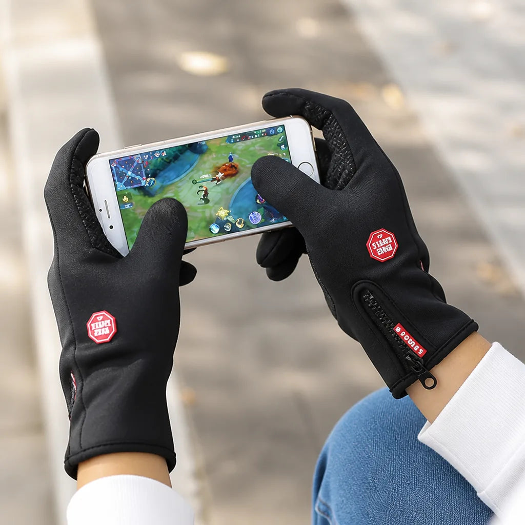 Touchscreen Gloves Fleece-Lined Anti-Slip Palm Zippered Cuff