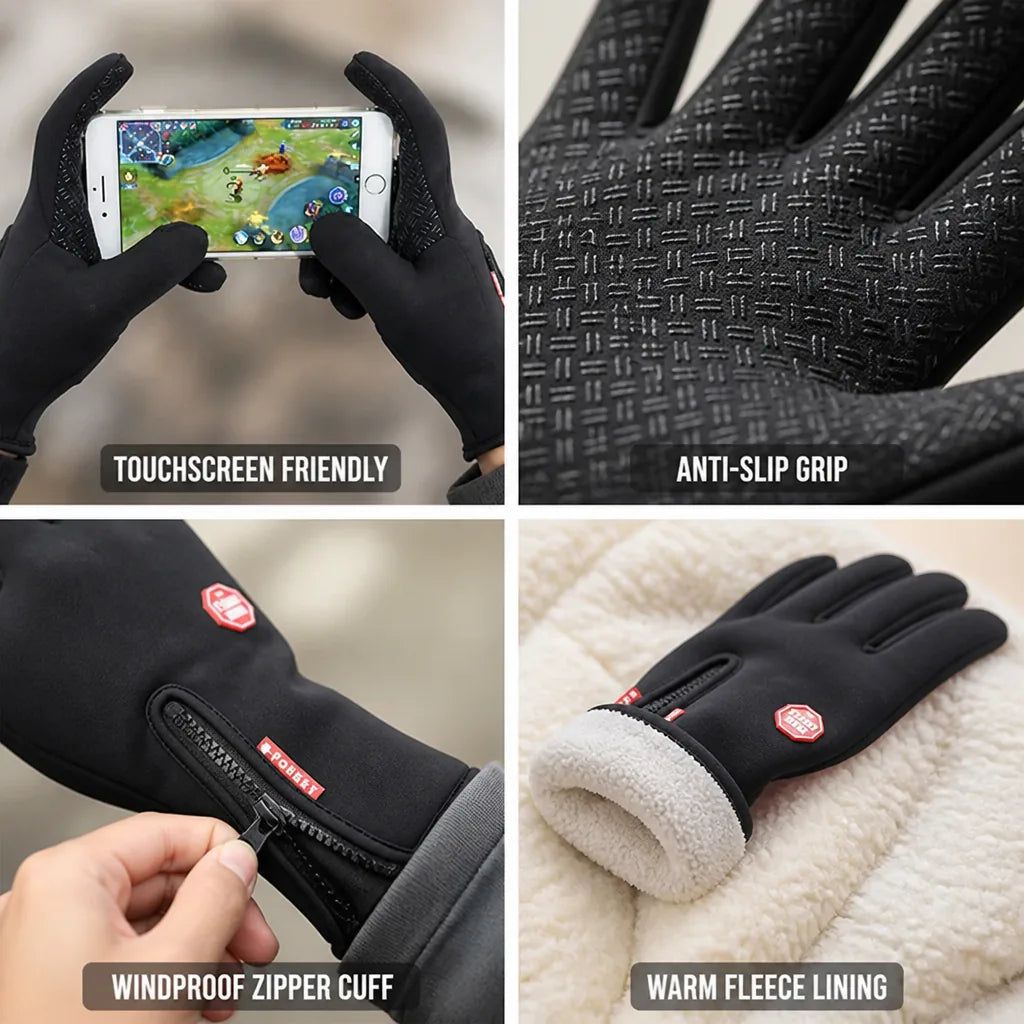 Touchscreen Gloves Fleece-Lined Anti-Slip Palm Zippered Cuff