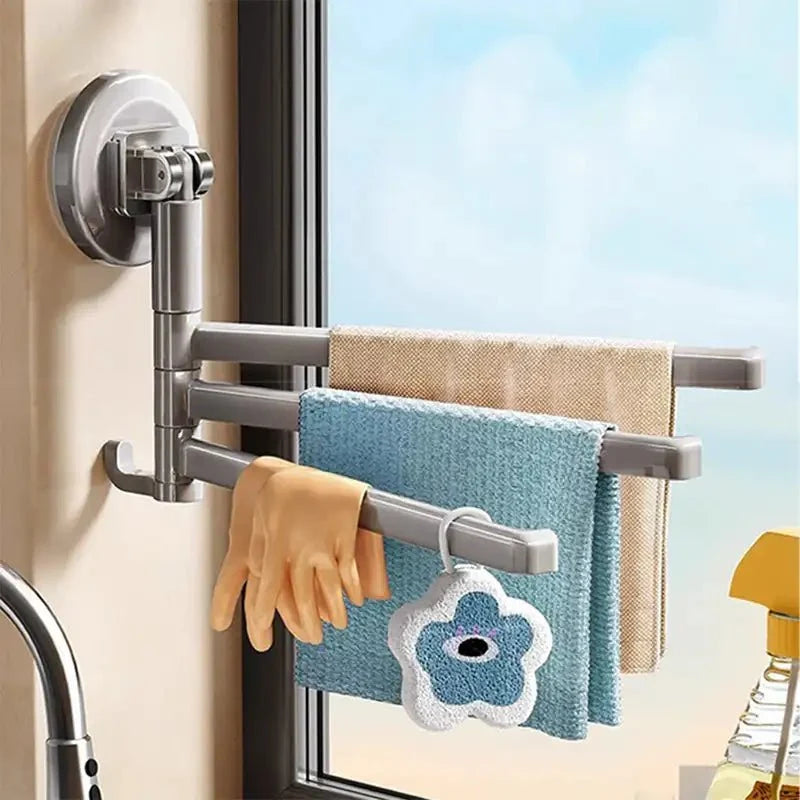 Towel Holder 180° Swivel Arms Suction Cup Mount No-Drill Installation