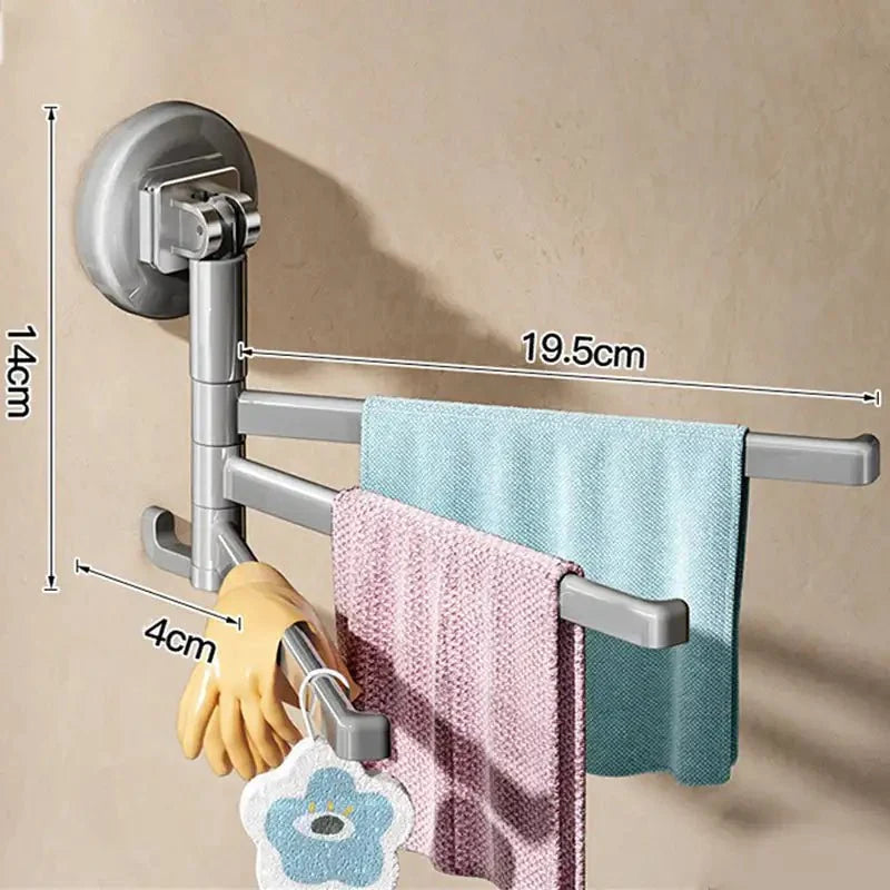 Towel Holder 180° Swivel Arms Suction Cup Mount No-Drill Installation