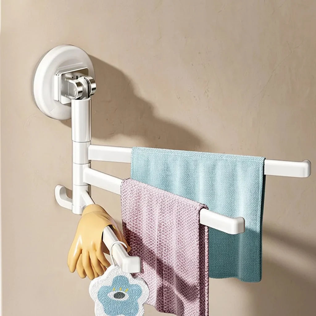 Towel Holder 180° Swivel Arms Suction Cup Mount No-Drill Installation