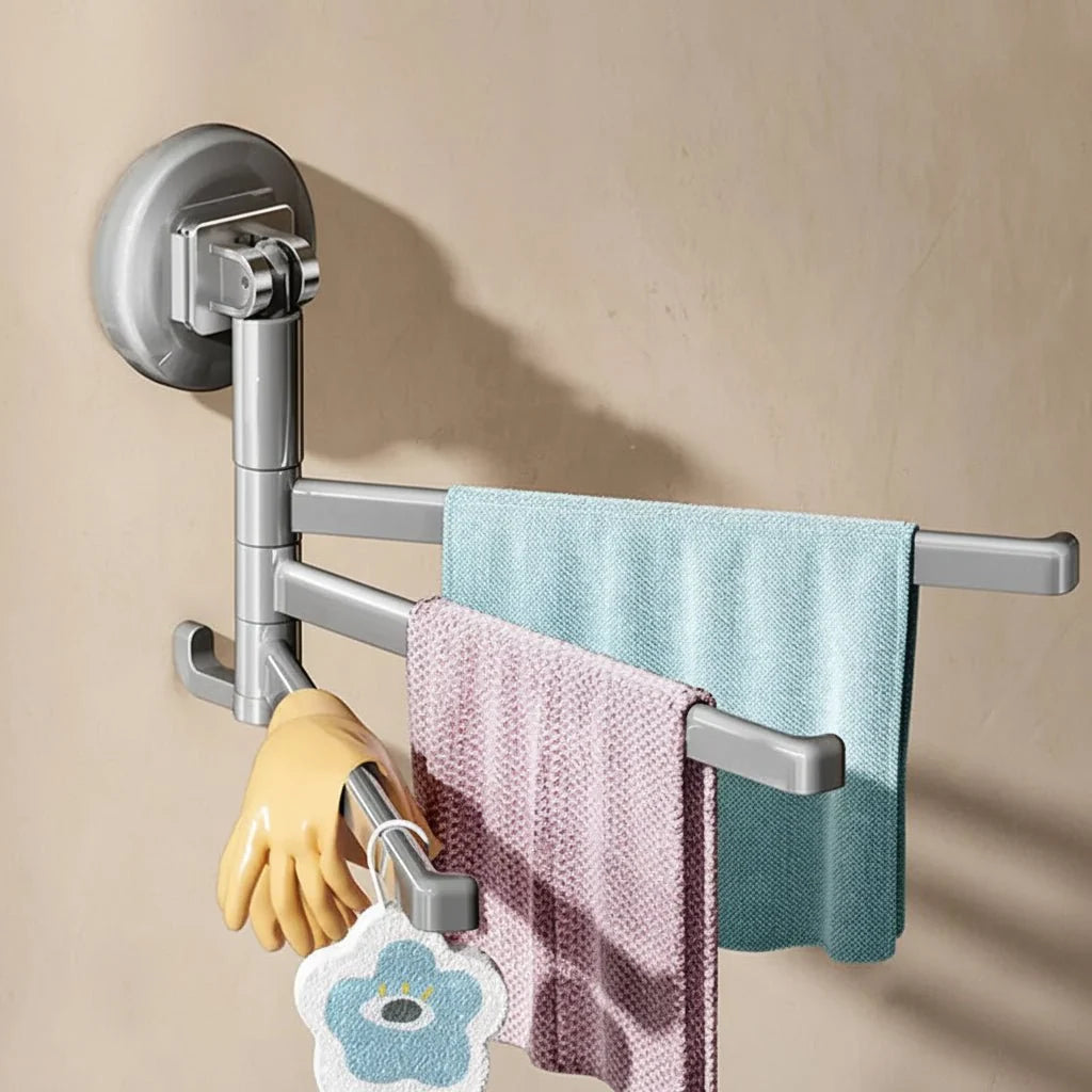 Towel Holder 180° Swivel Arms Suction Cup Mount No-Drill Installation